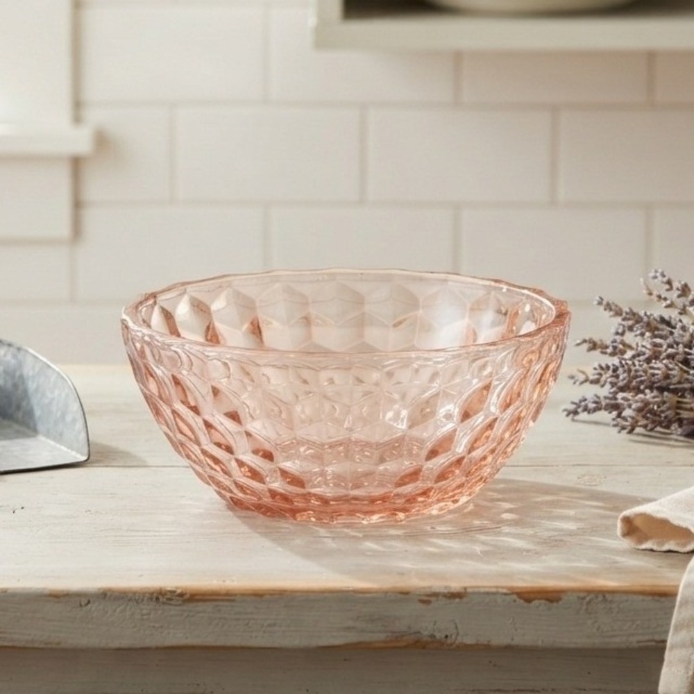 Vintage Jeannette Pink Depression Glass Cube Bowl Cubist 6.5 Art Deco Salad Dish